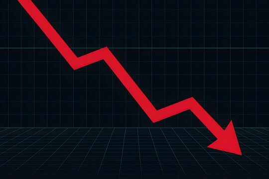 Red line plunges downward on black background, grid pattern, sharp decline highlighted