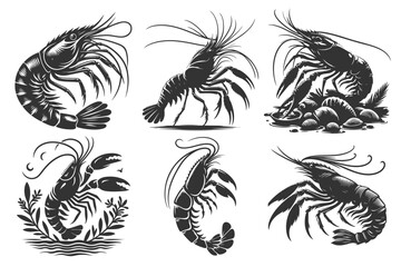 shrimp silhouette vector