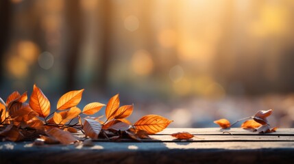 Serene Autumn Landscape with Vibrant Colors and Falling Leaves