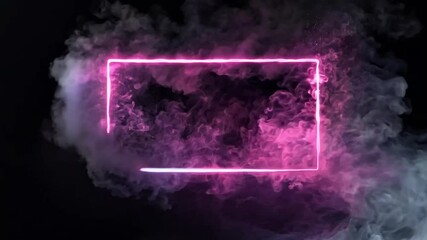 Bicolor Neon Frame: A rectangular frame split into pink and blue neon, set against a dark backdrop. Wisps of smoke add depth and a cinematic quality to the scene.