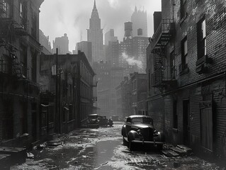 Vintage Black and White Photo of a City Alley in New York