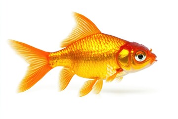 Fototapeta premium A vibrant goldfish gracefully swims through a tranquil underwater setting, showcasing its shimmering scales and lively personality in a peaceful aquarium environment