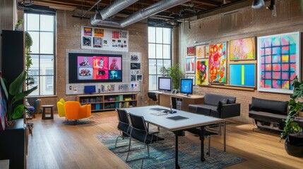 Modern Office Space With Colorful Artwork