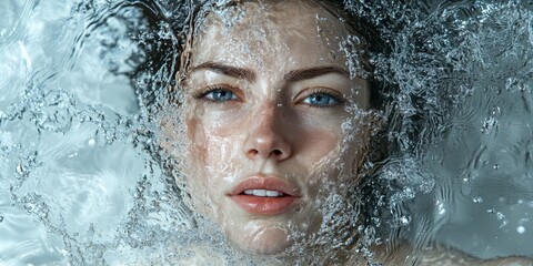 A woman's body surrounded by a cascade of flowing water, symbolizing the cleansing and rejuvenating power of nature.