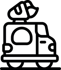 Line art icon of a food truck selling bakery products with a big bread on top