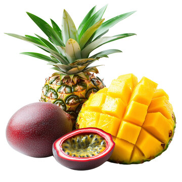 Assortment of Fresh Tropical Fruits on White Background
