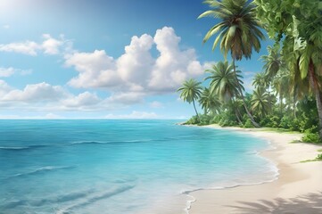 beach with palm trees and blue water beautiful scenery 