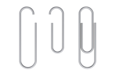 Paper Clips metallic on the sheet, 3D rendering isolated on transparent background