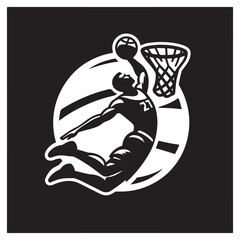 silhouette illustration of a basketball player performing a slam dunk