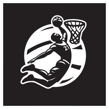 recommend clip art: silhouette illustration of a basketball player performing a slam dunk