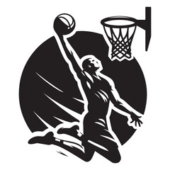 silhouette illustration of a basketball player performing a slam dunk