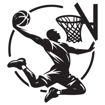recommend clip art: silhouette illustration of a basketball player performing a slam dunk