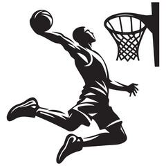 silhouette illustration of a basketball player performing a slam dunk