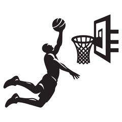 silhouette illustration of a basketball player performing a slam dunk