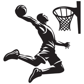 recommend clip art: silhouette illustration of a basketball player performing a slam dunk