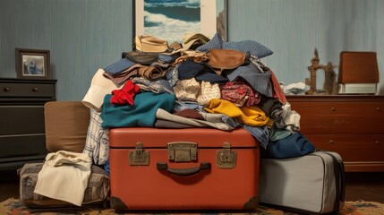 Overpacked Suitcase: A visual representation of the chaotic process of packing for a journey