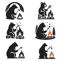 Cool Camping Bear, Bear Campfire SVG, Bear SVG, Camping SVG, Marshmallow SVG, Bonfire SVG, Bear Silhouette Bonfire Clipart