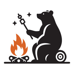 Cool Camping Bear, Bear Campfire SVG, Bear SVG, Camping SVG, Marshmallow SVG, Bonfire SVG, Bear Silhouette Bonfire Clipart