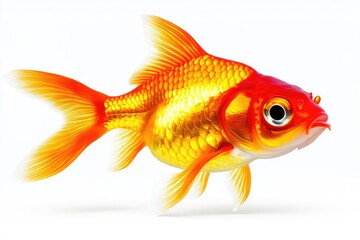 A vibrant goldfish swimming gracefully in clear water, showcasing its bright orange and golden hues
