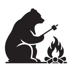 Cool Camping Bear, Bear Campfire SVG, Bear SVG, Camping SVG, Marshmallow SVG, Bonfire SVG, Bear Silhouette Bonfire Clipart