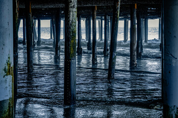 Supporting pillars of a pier.