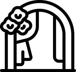 Simple line art icon of a wedding archway decorated with flowers, perfect for representing outdoor ceremonies