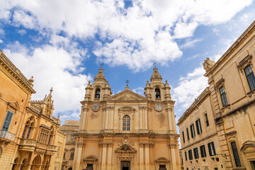 Naklejka premium Malta, Mdina. Cathedral of Saint Paul facade.