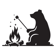 Cool Camping Bear, Bear Campfire SVG, Bear SVG, Camping SVG, Marshmallow SVG, Bonfire SVG, Bear Silhouette Bonfire Clipart