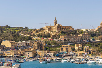 Naklejka premium Malta, Gozo Island, town of Mgarr from the harbor.