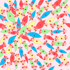 pink color leaves and shapes abstract seamless pattern