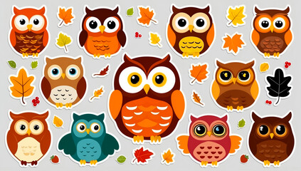 Obraz premium sticker set, different cute owls