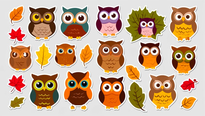 Obraz premium sticker set, different cute owls