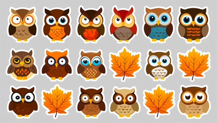 Naklejka premium sticker set, different cute owls