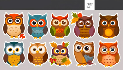 Obraz premium sticker set, different cute owls