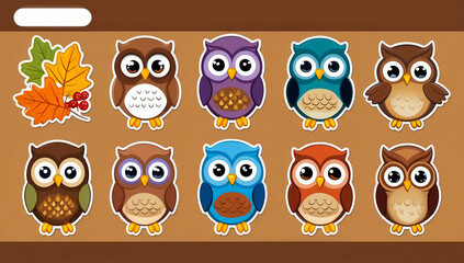 Fototapeta premium sticker set, different cute owls