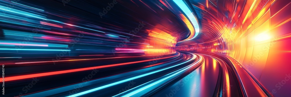 Canvas Prints A futuristic tunnel with vibrant streaks of light, symbolizing speed, progress, innovation, energy, and connection.