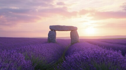 A captivating vista of lavender fields beneath a vibrant sky, evoking a sense of adventure and tranquility.
