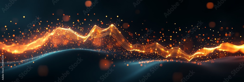 Canvas Prints A mesmerizing abstract digital wave composed of glowing particles. The wave flows through a dark blue background, symbolizing growth, innovation, and connectivity.