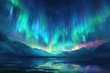 Fototapeta premium A beautiful, serene landscape with a blue sky and a river, generative ai image