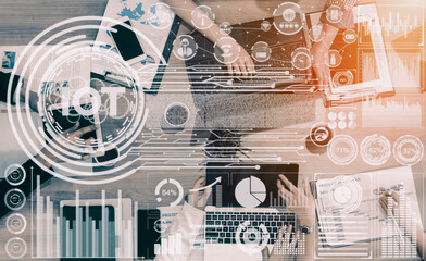Internet of Things and Communication Technology Concept - Modern graphic interface showing smart...