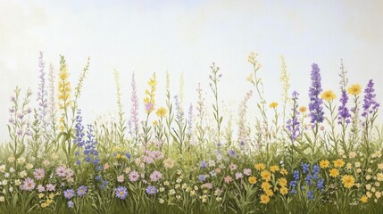 A lively quilt of wildflowers adorns the scenery, honoring the beauty of nature's colorful array.