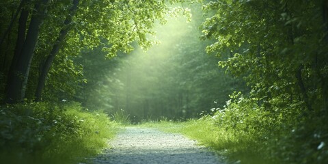 Obraz premium A magical forest trail bathed in gentle light reveals the hidden wonders of nature's splendor, inviting wanderers to explore its serene mysteries.