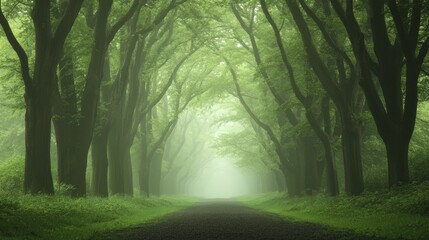 Fototapeta premium Gossamer fog gliding over timeless woods, mesmerizing echoes of nature's hidden tales.