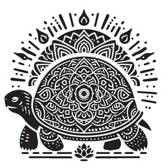 Zen Tortoise - Calm, with mandala patterns on the shell vector logo illustration or silhouette