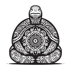 Obraz premium Zen Tortoise - Calm, with mandala patterns on the shell vector logo illustration or silhouette