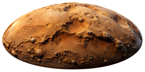 Martian surface landscape with craters and rugged terrain, extraterrestrial environment, transparent PNG file