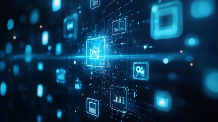 Fototapeta premium Digital Network with Glowing Icons