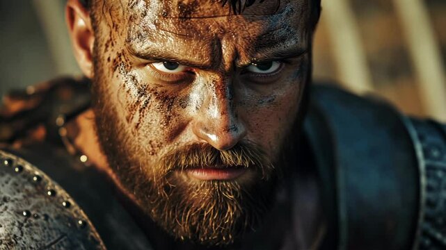 Portrait of a warrior, close-up of a gladiator