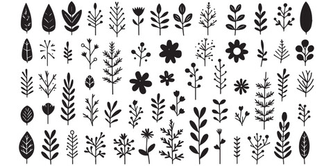 set of silhouettes of flowers