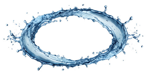 Circular blue water splash forming a ring, representing unity and flow, isolated, transparent PNG file